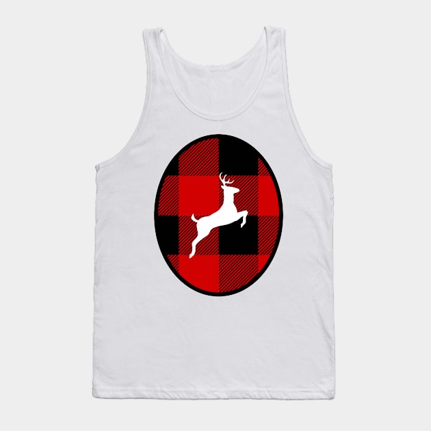 Reindeer in Buffalo Plaid Oval Tank Top by EdenLiving